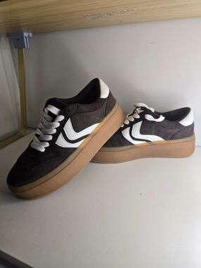 Women’s Brown Suede Low-Top Sneakers Madden NYC  with White Accents
